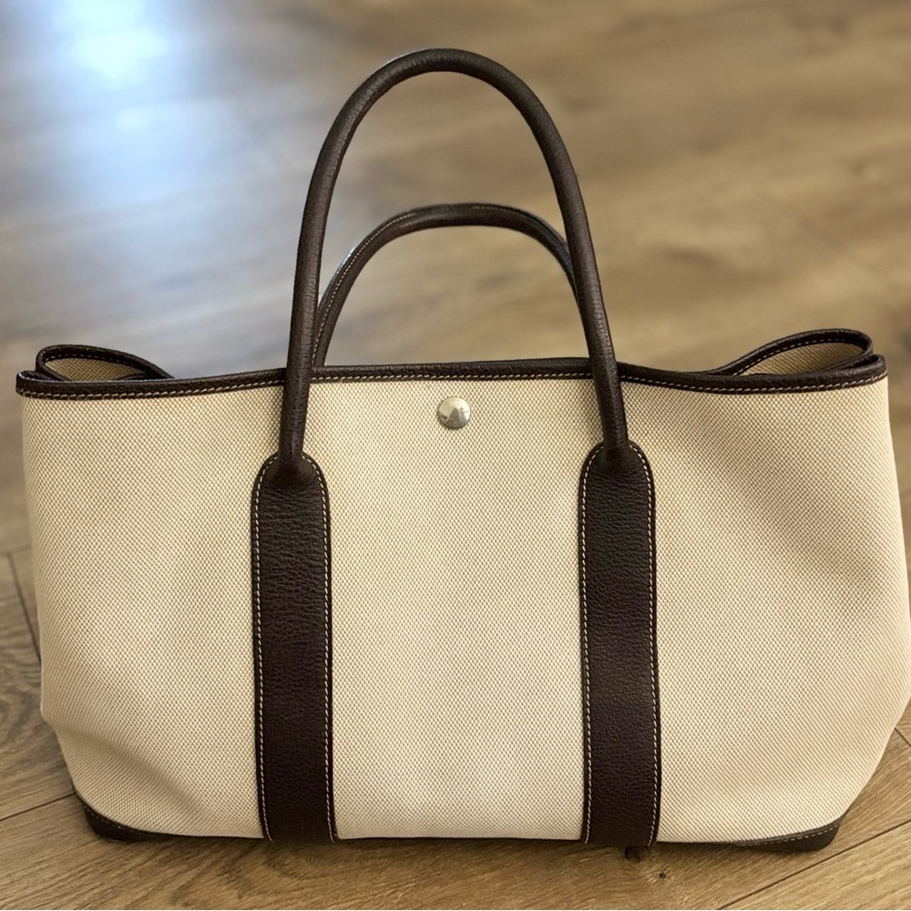 SOLD GUC - Authentic HERMES Garden Party Tote Bag Toile H Beige Brown Purse